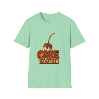 Cake Crusader Unisex Softstyle T-Shirt, Funny Dessert Tee, Gift for Bakers, Birthday Celebration, Foodie Humor Shirt