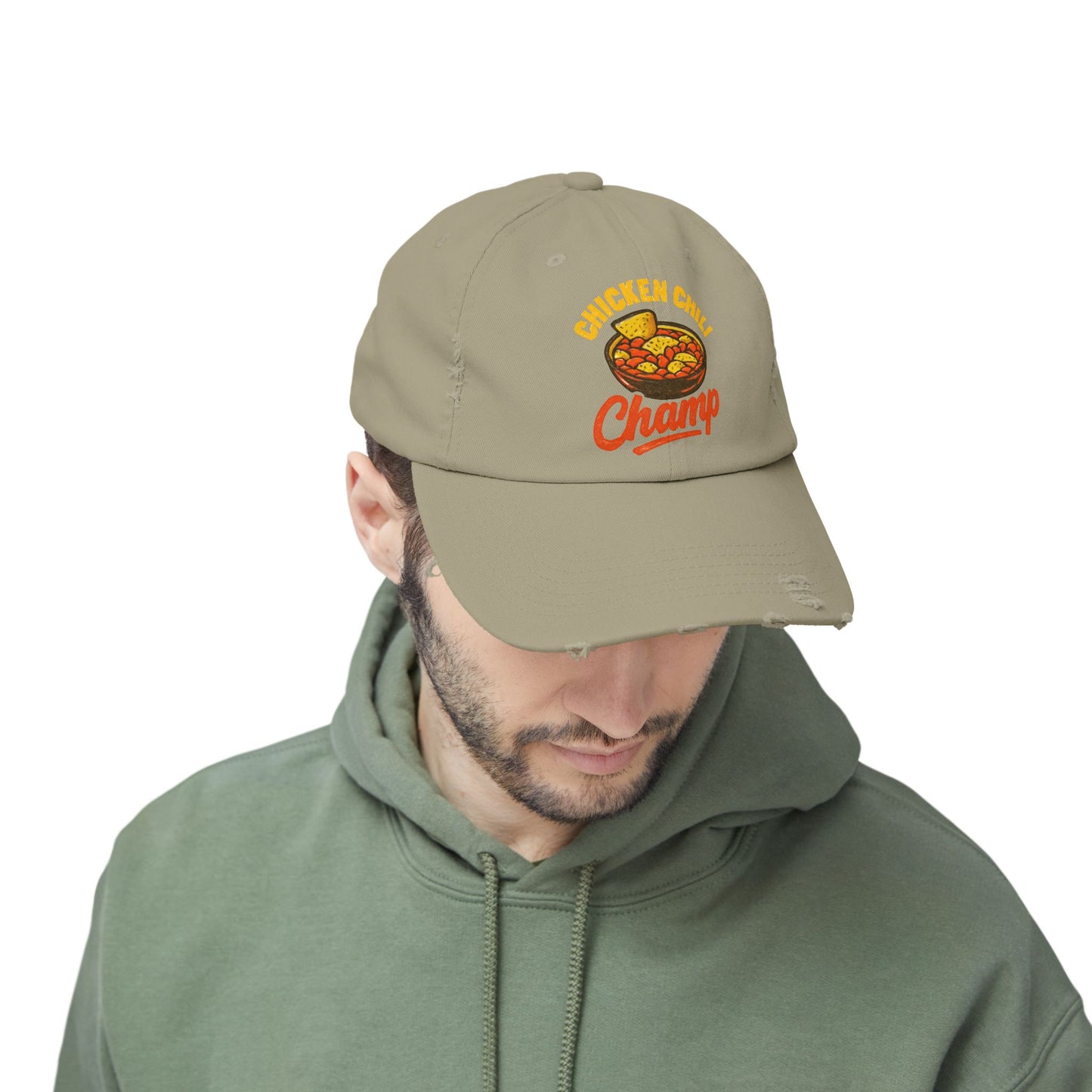 Chicken Chili Champ Unisex Distressed Cap - Perfect for Food Lovers, Casual Outings, BBQs, Cooking Events, Gift for Cooks