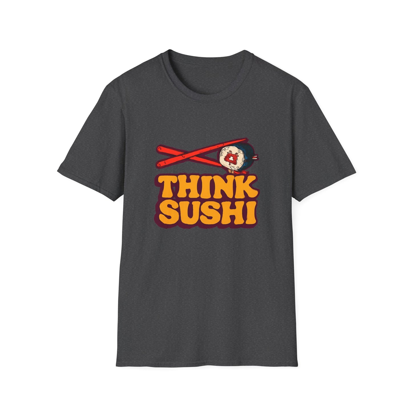 Sushi Lover T-Shirt - Think Sushi graphic tee for foodies, casual wear, gift for sushi lovers, summer style, food-themed shirt