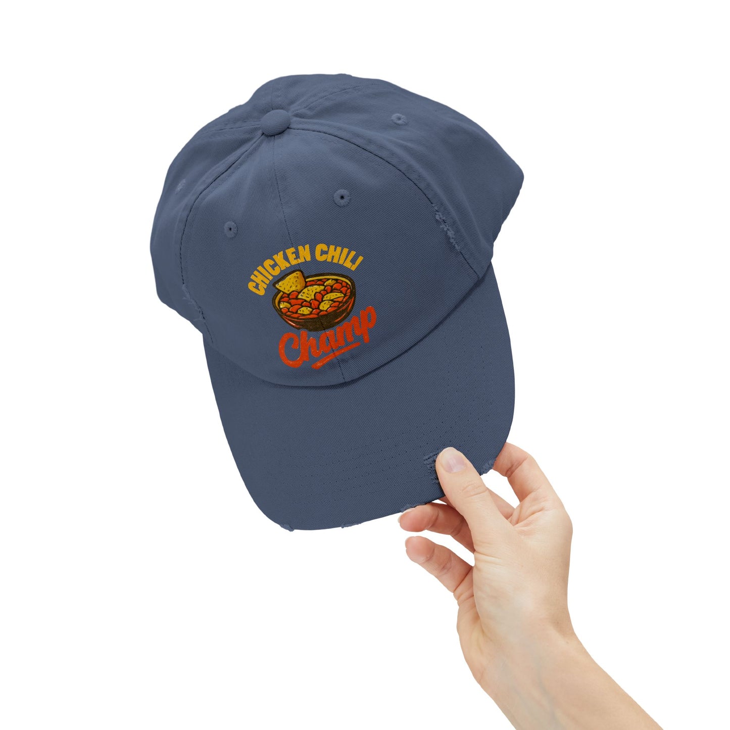 Chicken Chili Champ Unisex Distressed Cap - Perfect for Food Lovers, Casual Outings, BBQs, Cooking Events, Gift for Cooks