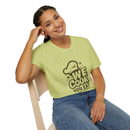 Chef's Humor T-Shirt, Funny Cooking Top, We Cook You Eat Tee, Gift for Foodies, Unisex Kitchen Shirt