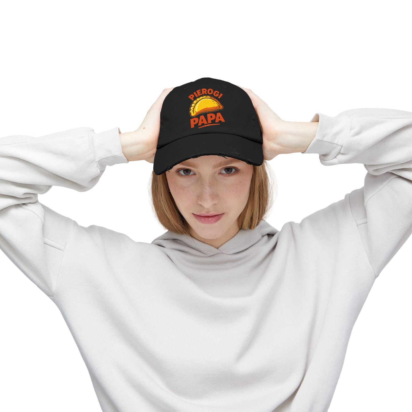 Pierogi Papa Distressed Cap, Funny Foodie Hat, Unisex Dad Hat, Gift for Food Lovers, Perfect for Father's Day, Casual Style