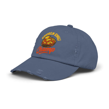 Chicken Chili Champ Unisex Distressed Cap - Perfect for Food Lovers, Casual Outings, BBQs, Cooking Events, Gift for Cooks