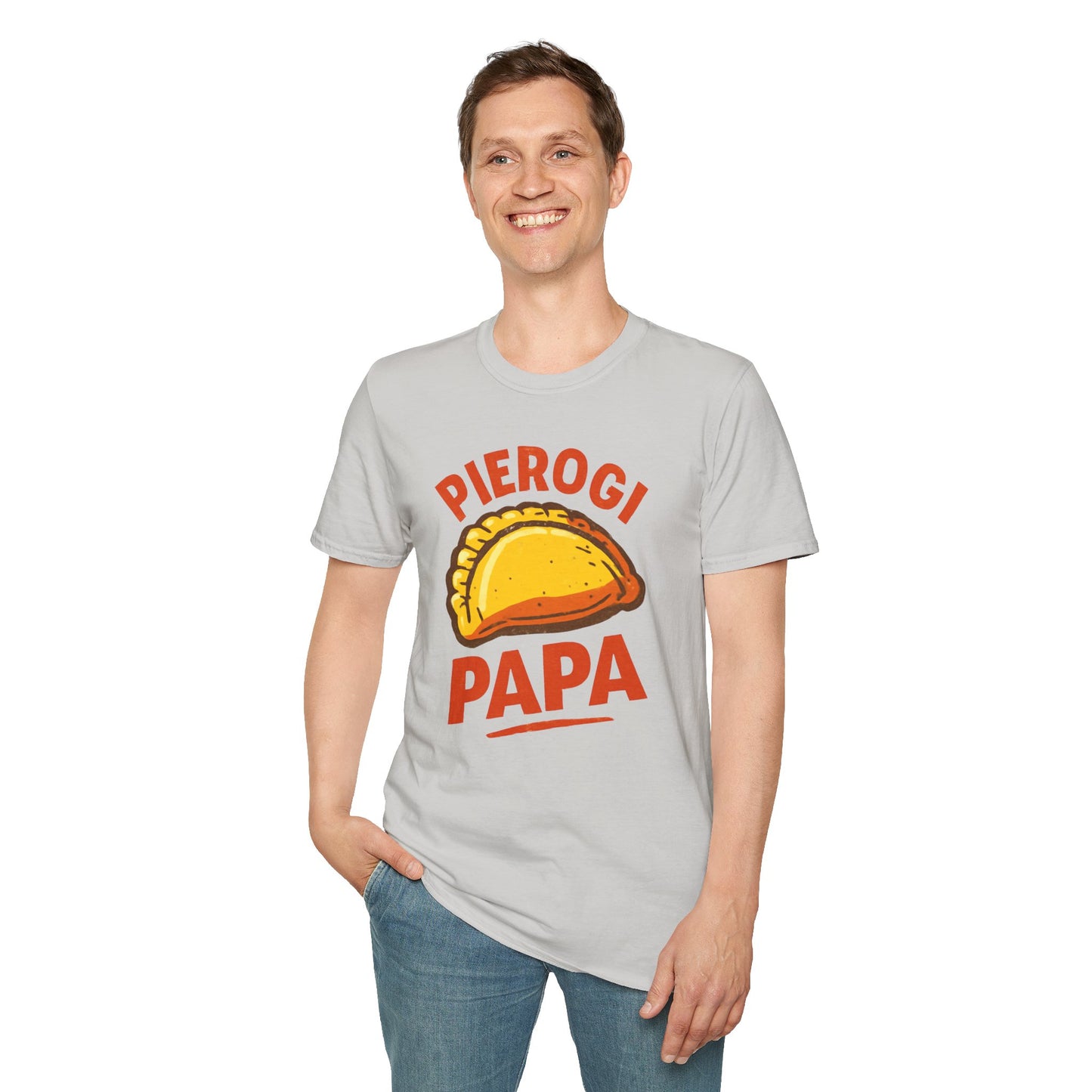 Pierogi Papa Unisex Softstyle T-Shirt, Funny Foodie Gift, Dad's Day Shirt, Family Gathering Apparel, Potluck Party Tee