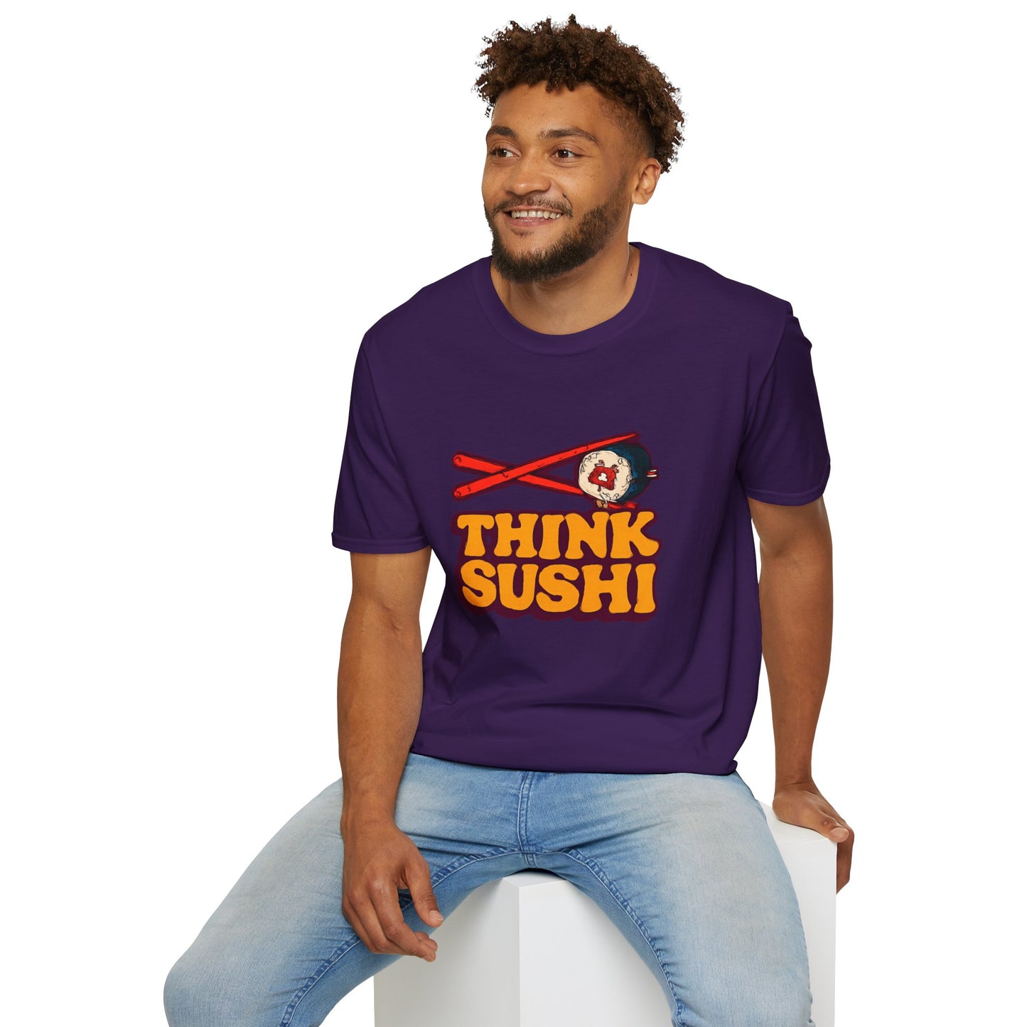 Sushi Lover T-Shirt - Think Sushi graphic tee for foodies, casual wear, gift for sushi lovers, summer style, food-themed shirt