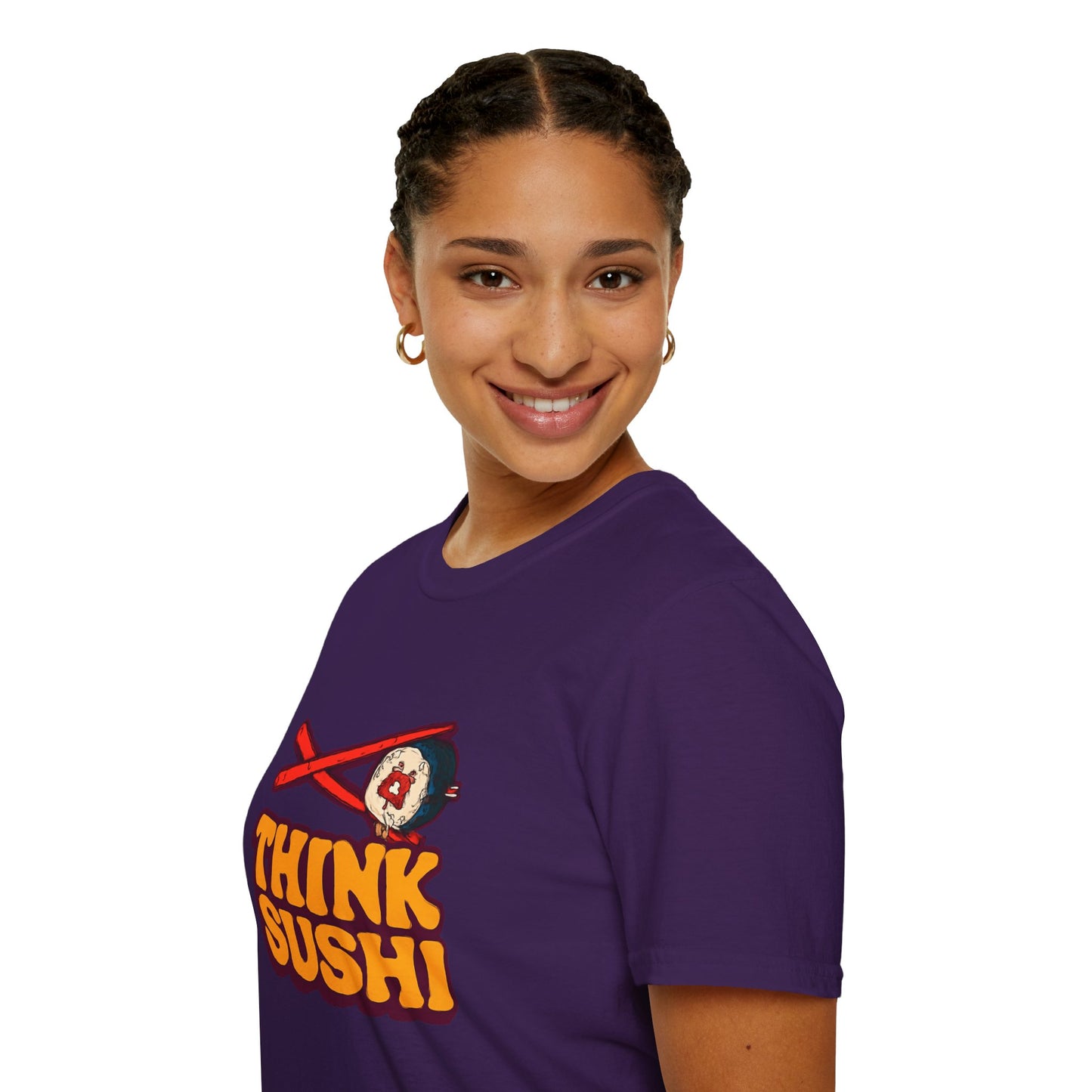 Sushi Lover T-Shirt - Think Sushi graphic tee for foodies, casual wear, gift for sushi lovers, summer style, food-themed shirt