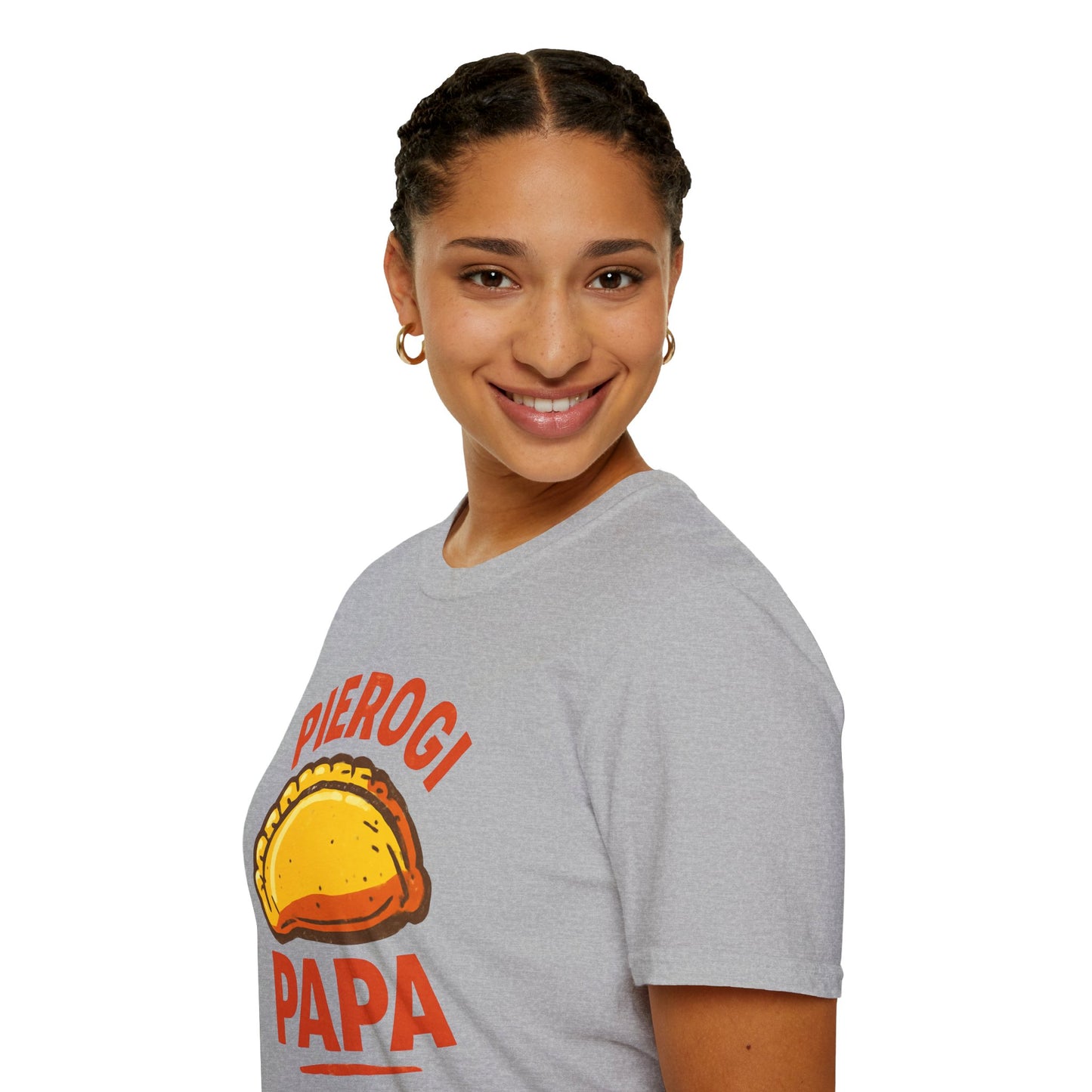 Pierogi Papa Unisex Softstyle T-Shirt, Funny Foodie Gift, Dad's Day Shirt, Family Gathering Apparel, Potluck Party Tee