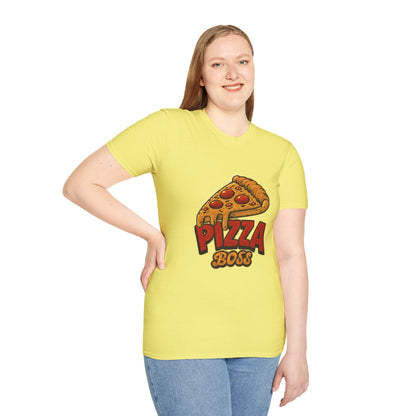 Pizza Boss Unisex Softstyle T-Shirt - Fun Foodie Gift, Casual Wear, Kitchen Enthusiast, Birthday Present, Pizza Lover Apparel