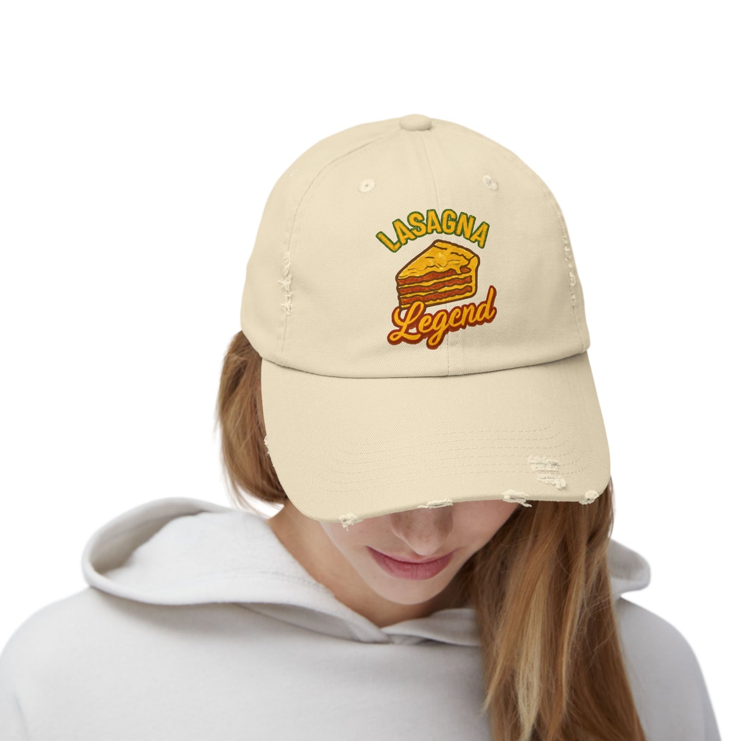 Lasagna Legend Unisex Distressed Cap, Funny Foodie Hat, Cooking Gift, Casual Wear, Culinary Humor, Cap for Food Lovers