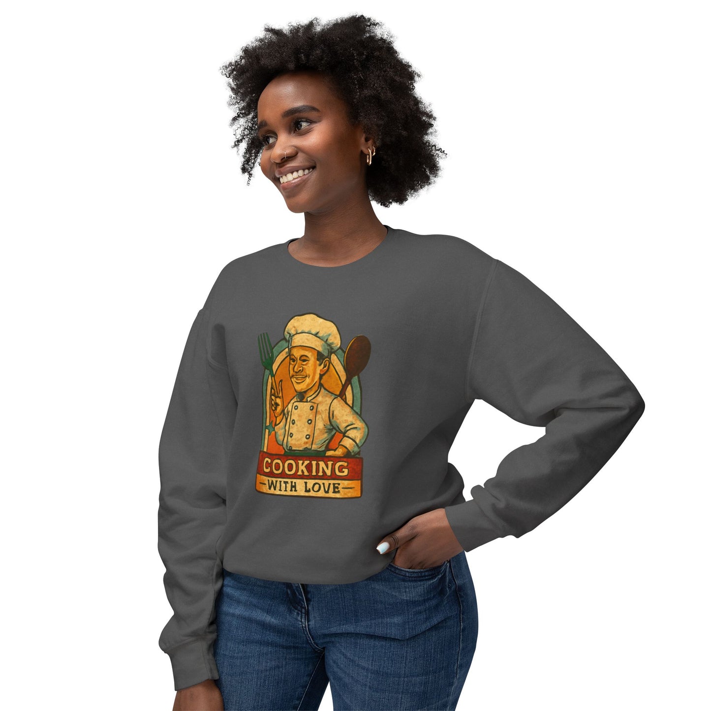 Cooking with Love Crewneck Sweatshirt - Perfect Gift for Chefs, Foodies, Kitchen Decor, Cooking Lovers, Cozy Wear