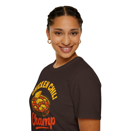 Chicken Chili Champ T-Shirt, Funny Cooking Shirt, Unisex Graphic Tee, Gift for Food Lovers, Casual Wear, Kitchen Humor