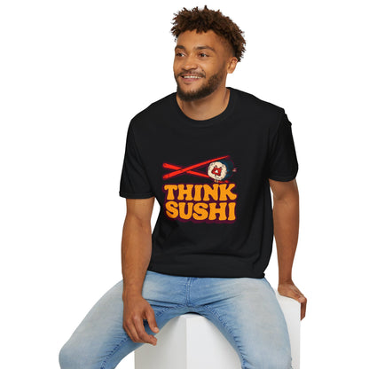Sushi Lover T-Shirt - Think Sushi graphic tee for foodies, casual wear, gift for sushi lovers, summer style, food-themed shirt
