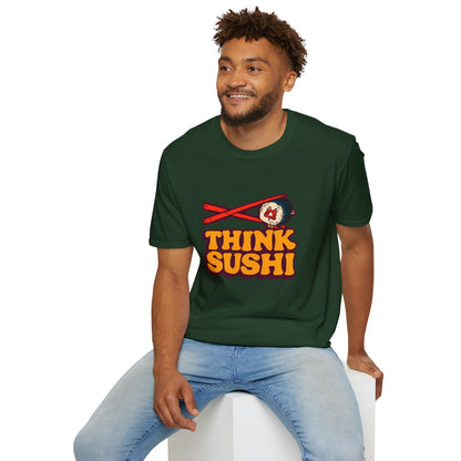 Sushi Lover T-Shirt - Think Sushi graphic tee for foodies, casual wear, gift for sushi lovers, summer style, food-themed shirt
