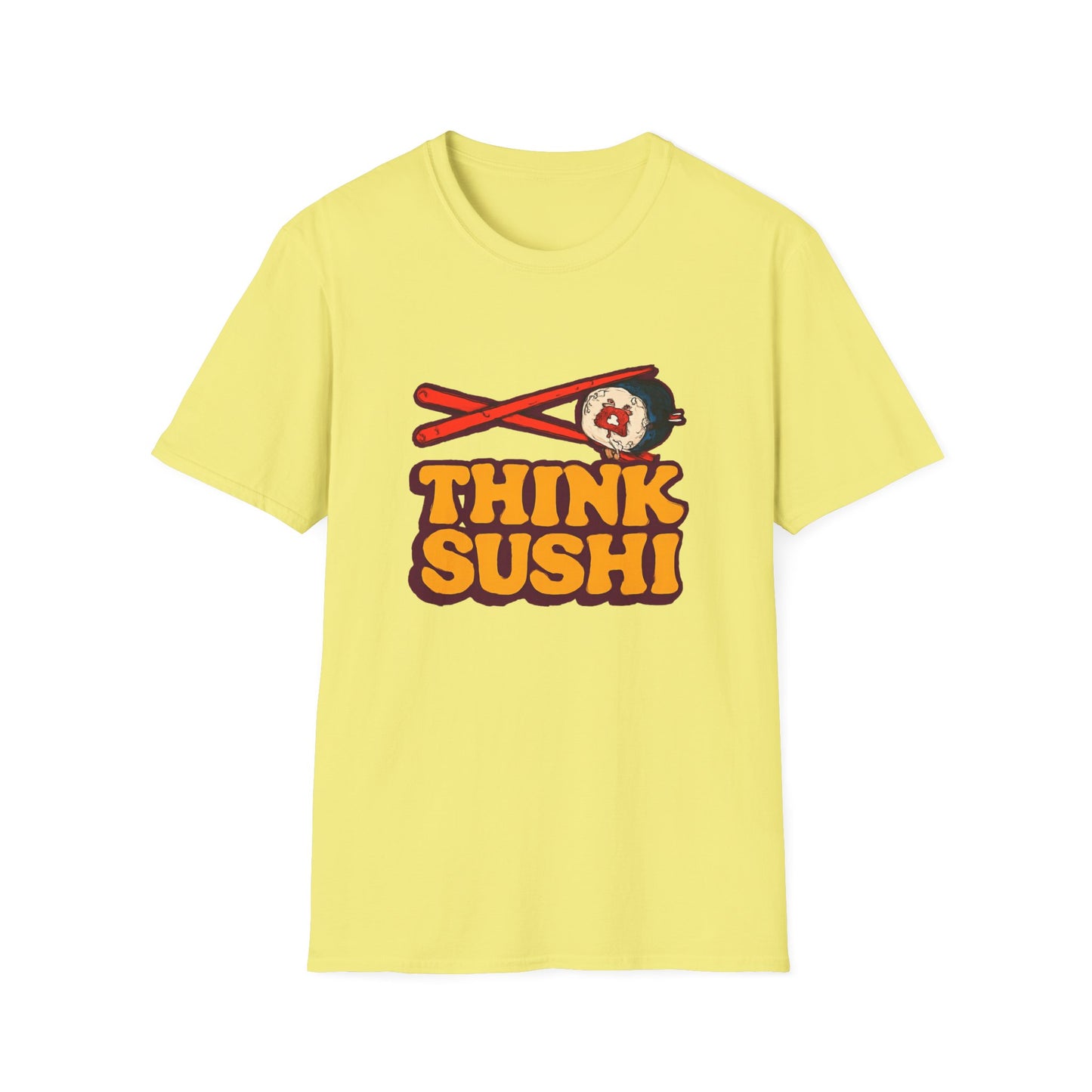 Sushi Lover T-Shirt - Think Sushi graphic tee for foodies, casual wear, gift for sushi lovers, summer style, food-themed shirt