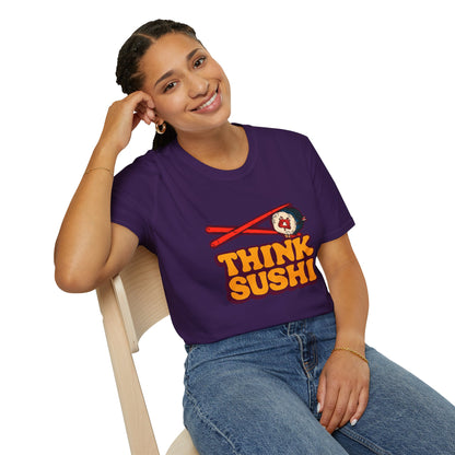 Sushi Lover T-Shirt - Think Sushi graphic tee for foodies, casual wear, gift for sushi lovers, summer style, food-themed shirt