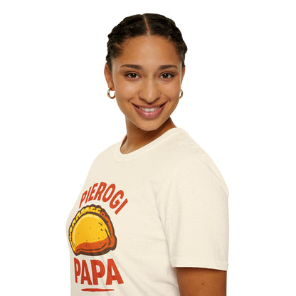 Pierogi Papa Unisex Softstyle T-Shirt, Funny Foodie Gift, Dad's Day Shirt, Family Gathering Apparel, Potluck Party Tee