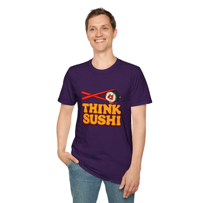 Sushi Lover T-Shirt - Think Sushi graphic tee for foodies, casual wear, gift for sushi lovers, summer style, food-themed shirt